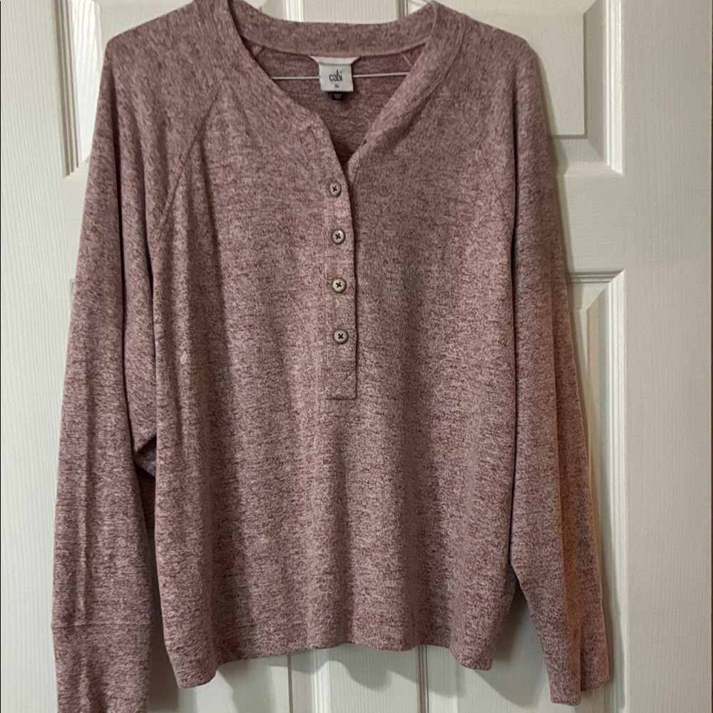 Cabi Women's Henley Sweatshirt - Heathered Pink